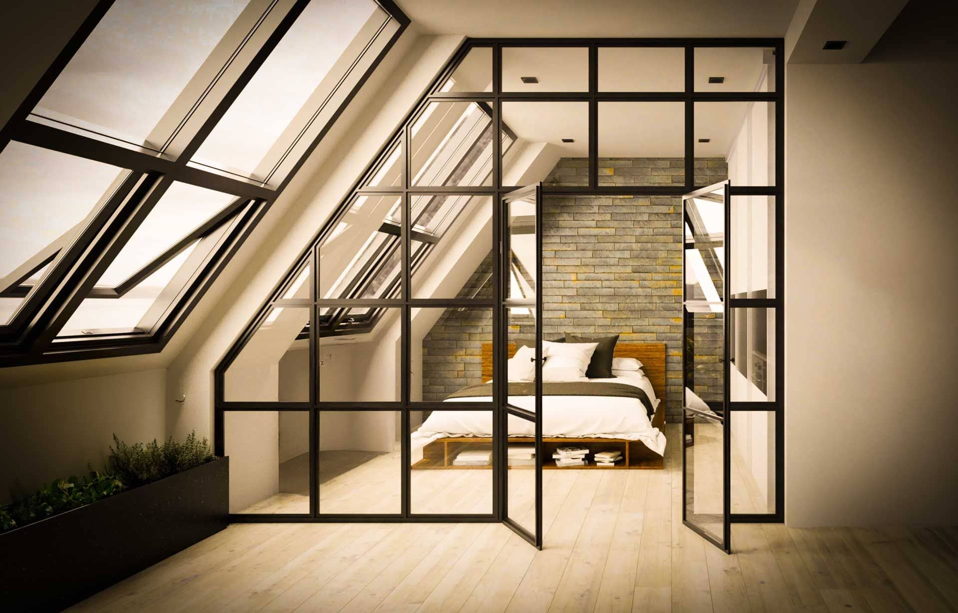 Loft Tür an schräger Wand 